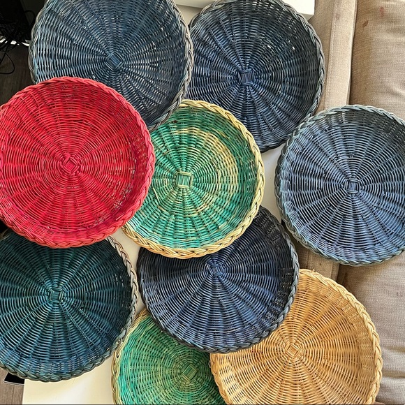 Other - Vtg Nevco 9 Wicker Rattan Bamboo Paper Plate Holders Basket Wall Decor Boho